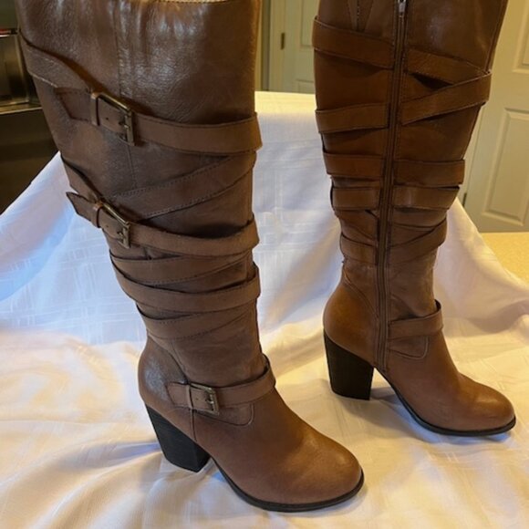 Steve Madden Cognac Leather Boots with Buckles - Picture 3 of 4